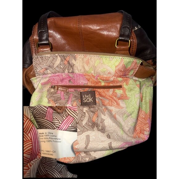 The Sak Kendra Satchel Brown Teak Multi Leather Shoulder Bag Pockets Boho Hobo - Picture 8 of 8